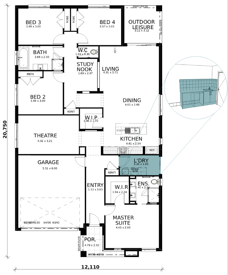 Dusk floorplan option: Laundry Fitout