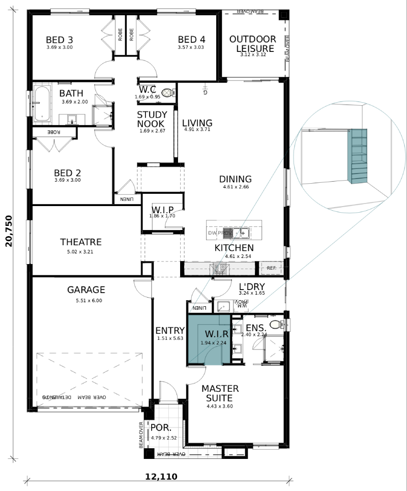 Dusk floorplan option: Master W.I.R Fitout