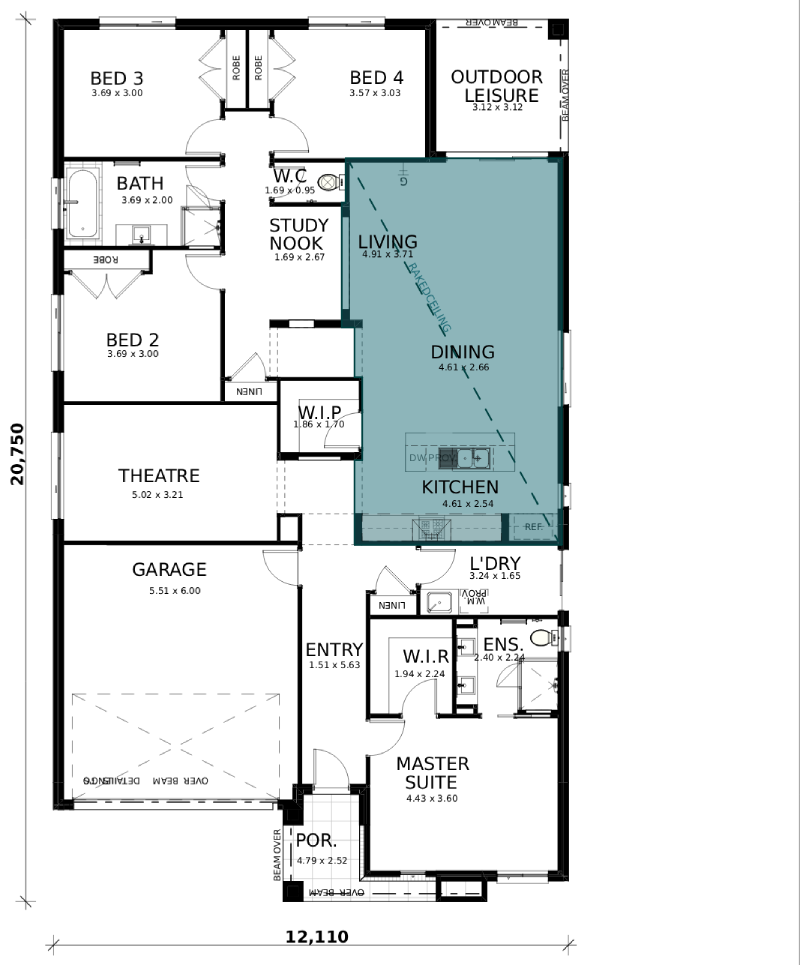 Dusk floorplan option: Raked Ceiling