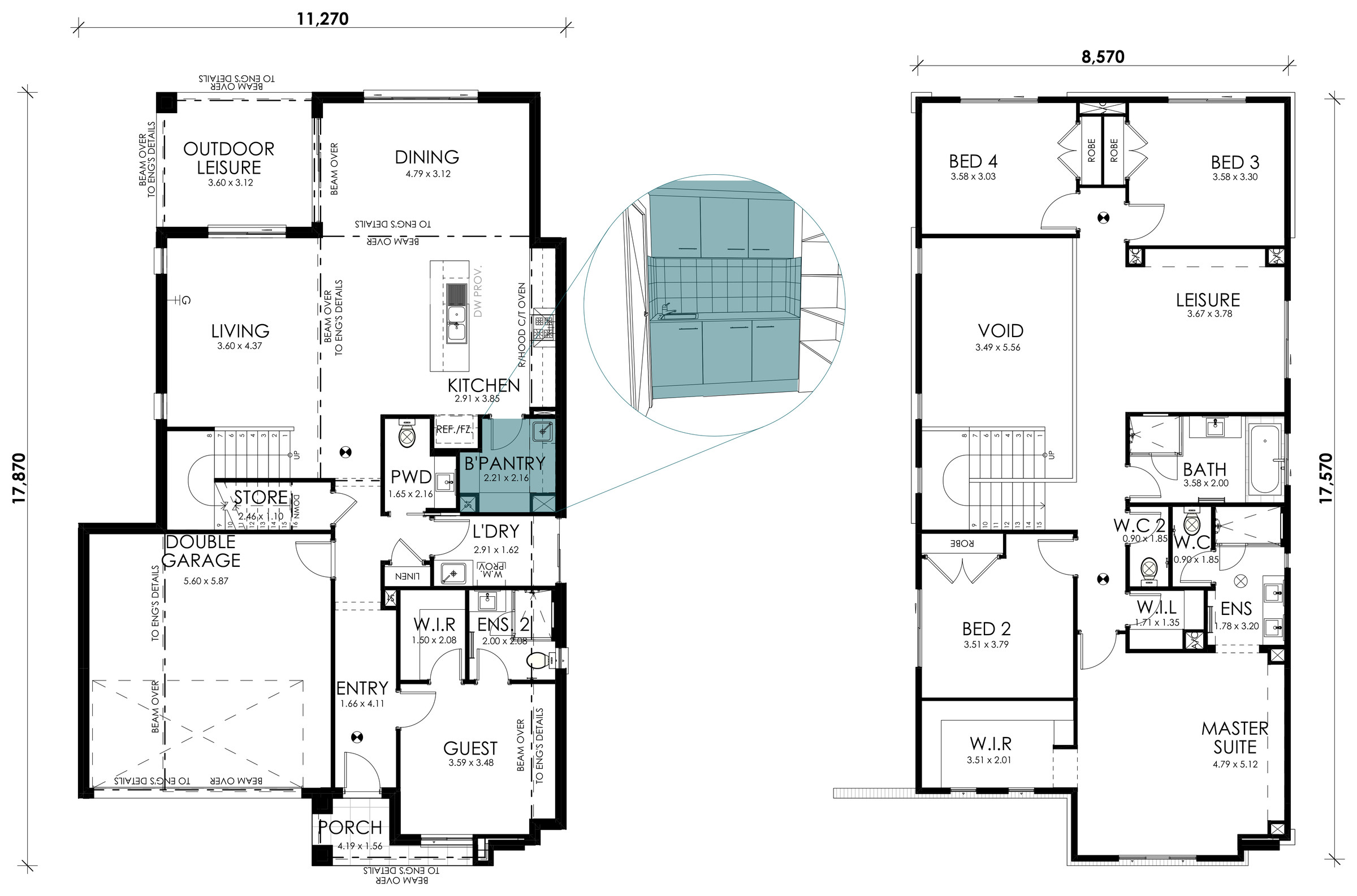 Sage floorplan option: Butlers Pantry with Overhead Cabinetry