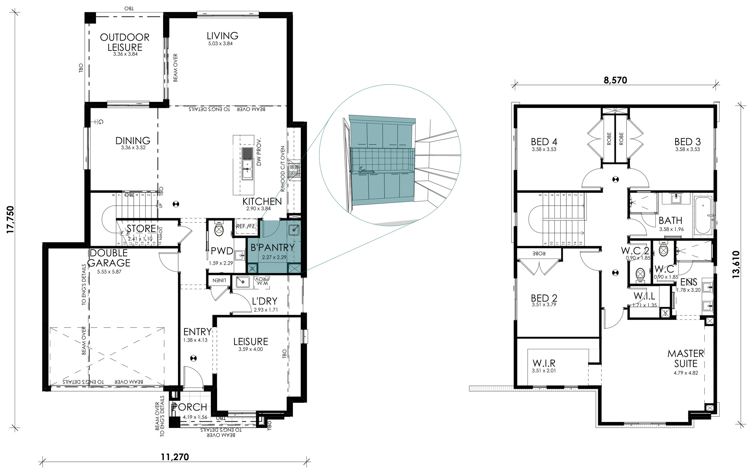Sage floorplan option: Butlers Pantry with Overhead Cabinetry