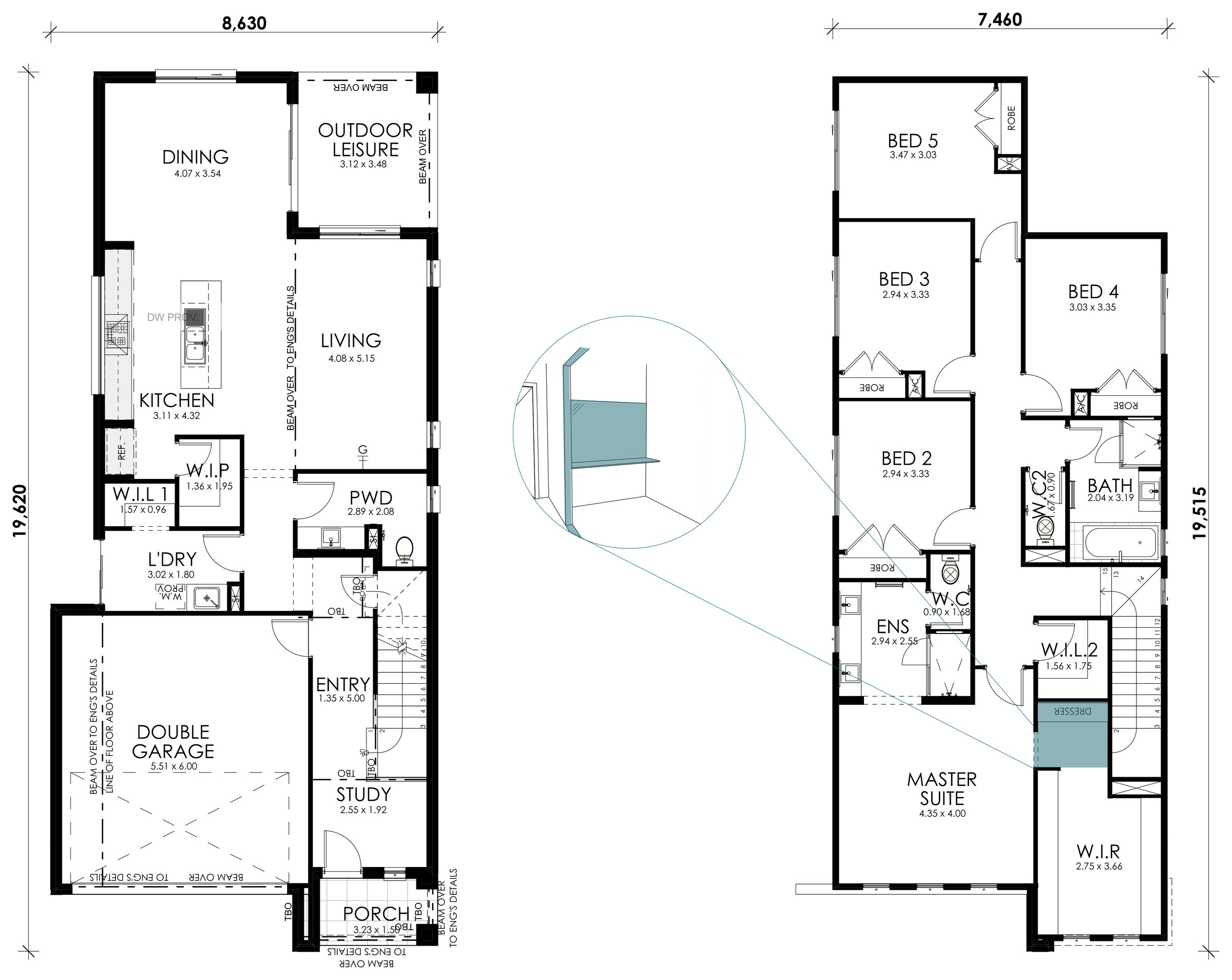 Magnolia floorplan option: Dresser to Master WIR