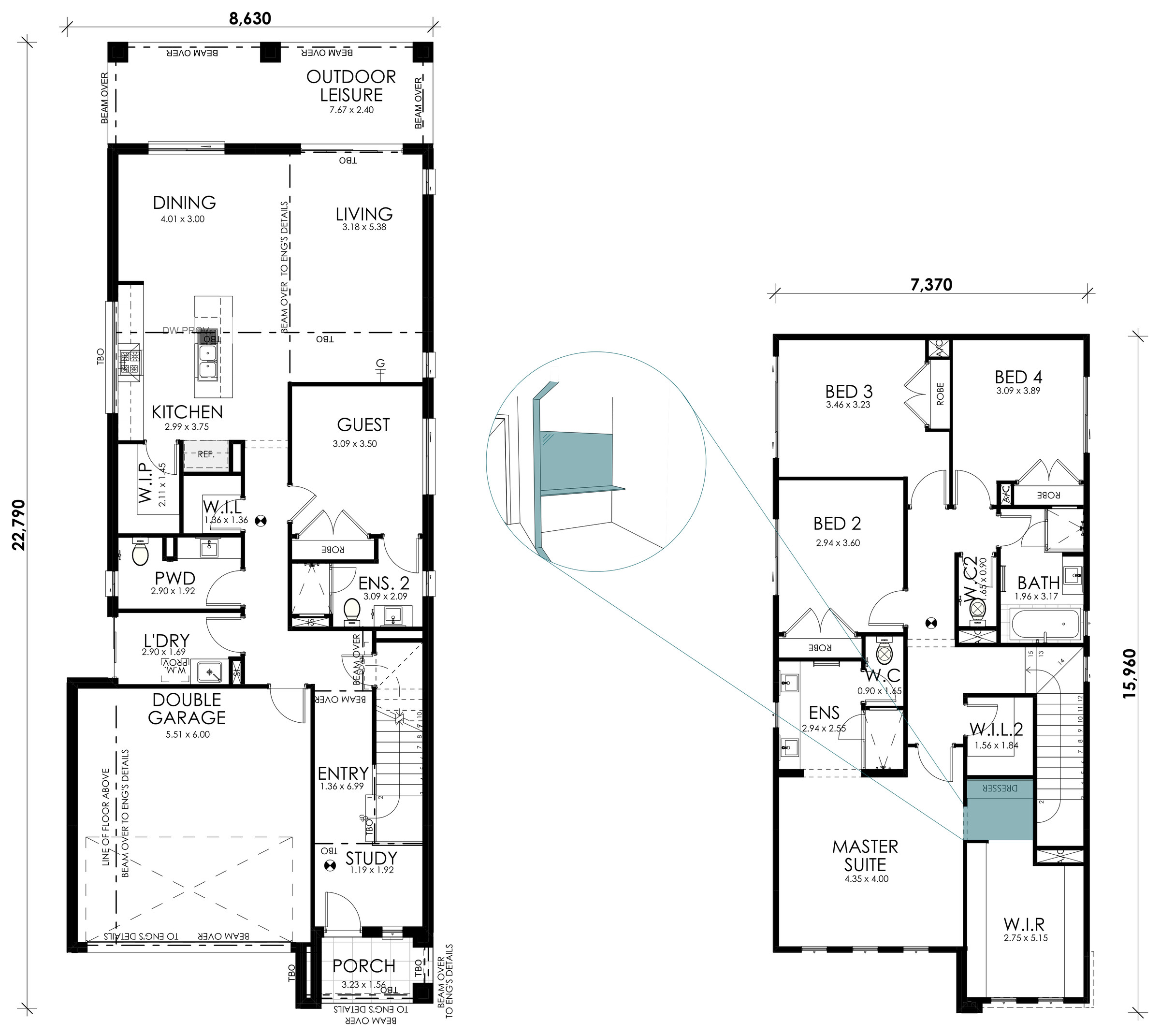 Magnolia floorplan option: Dresser to Master WIR