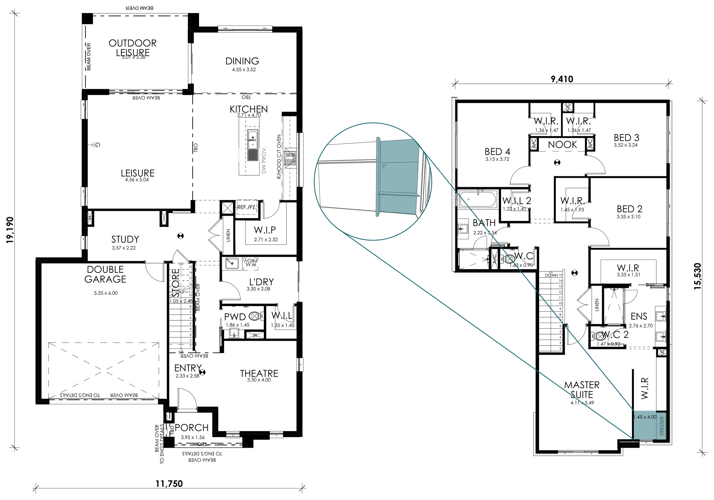 Coastline floorplan option: Dresser to Master WIR