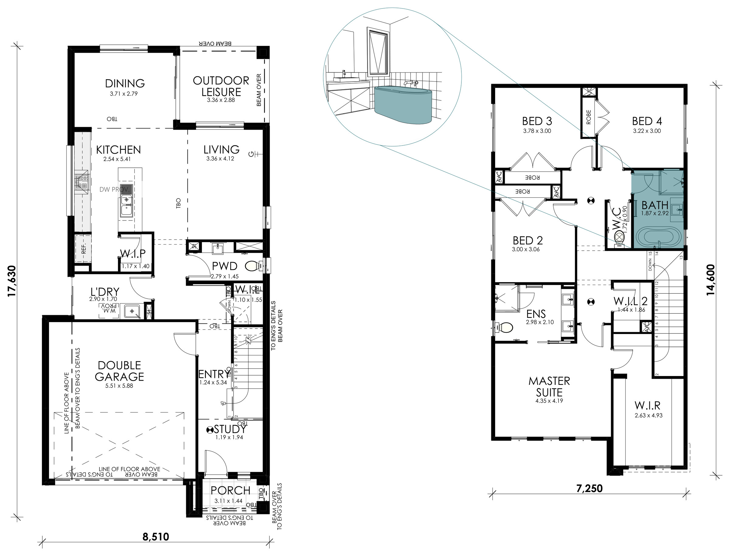 Sienna floorplan option: Freestanding Bath