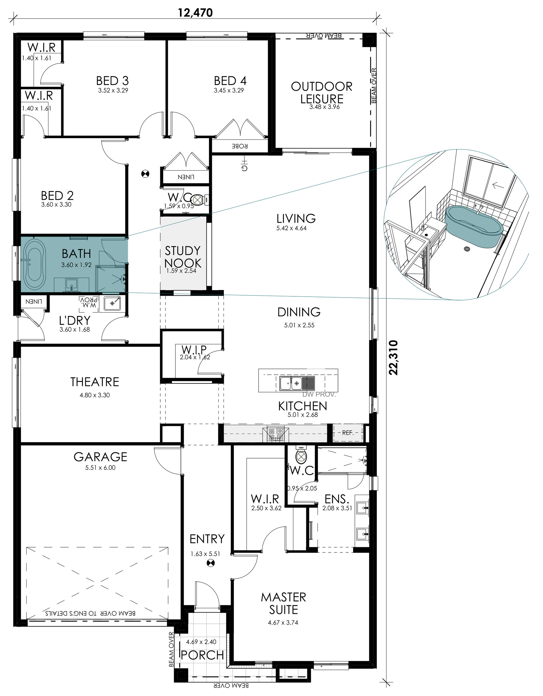 Aurelia floorplan option: Freestanding Bath