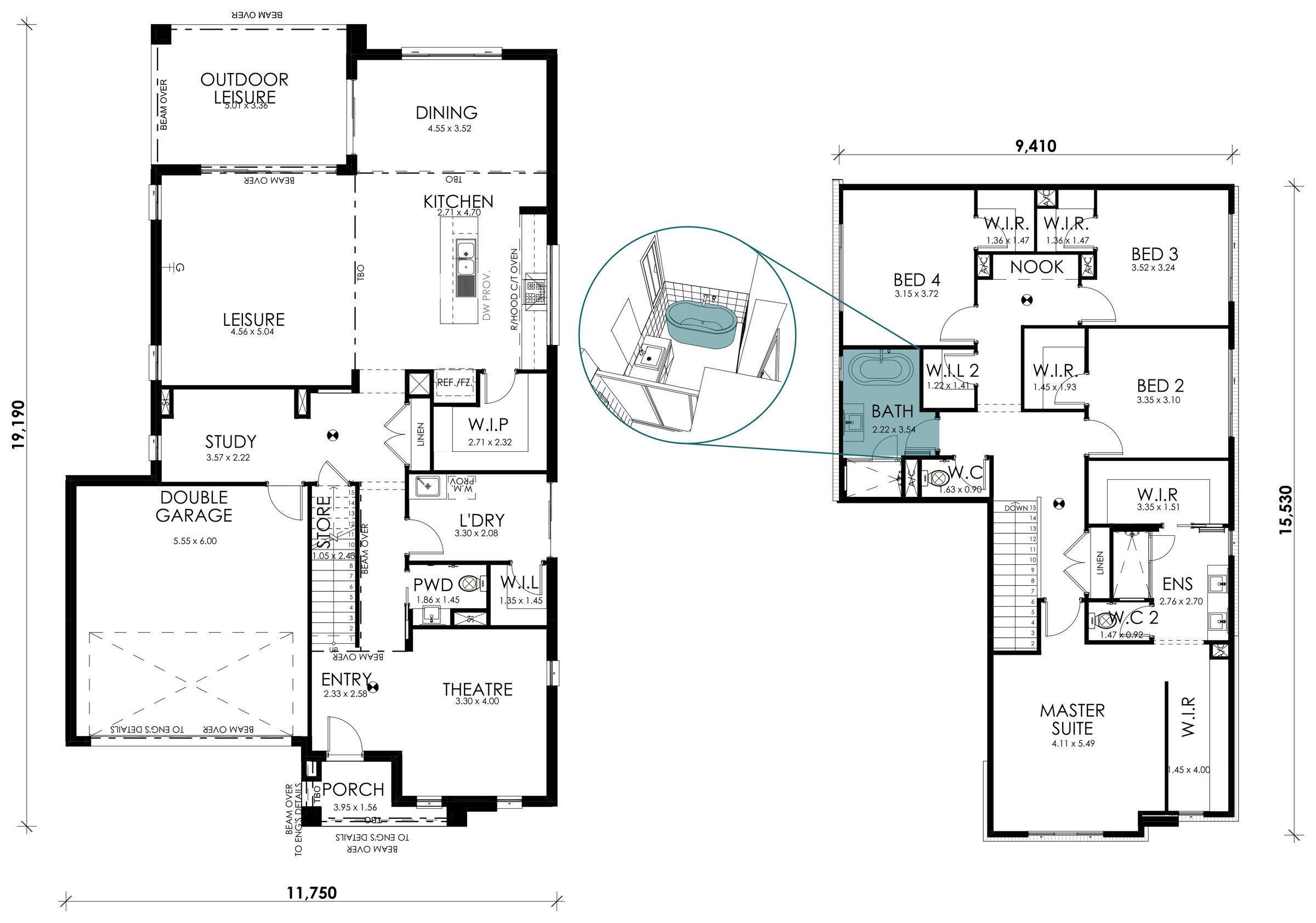 Coastline floorplan option: Freestanding Bath