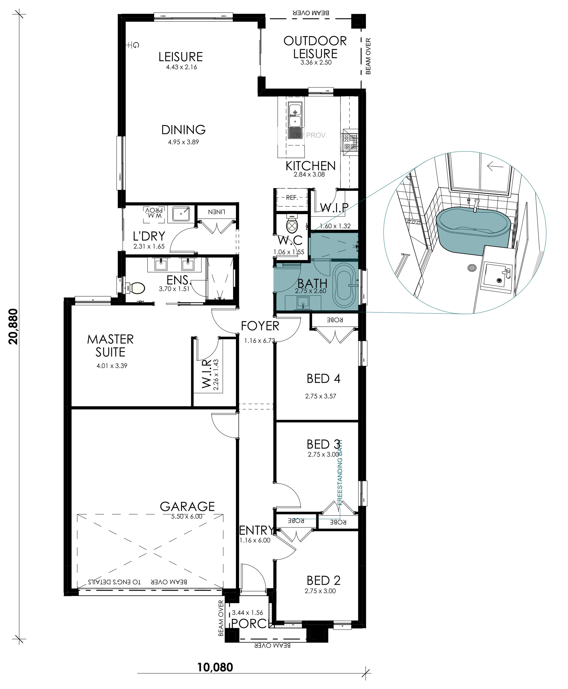 Horizon floorplan option: Freestanding Bath