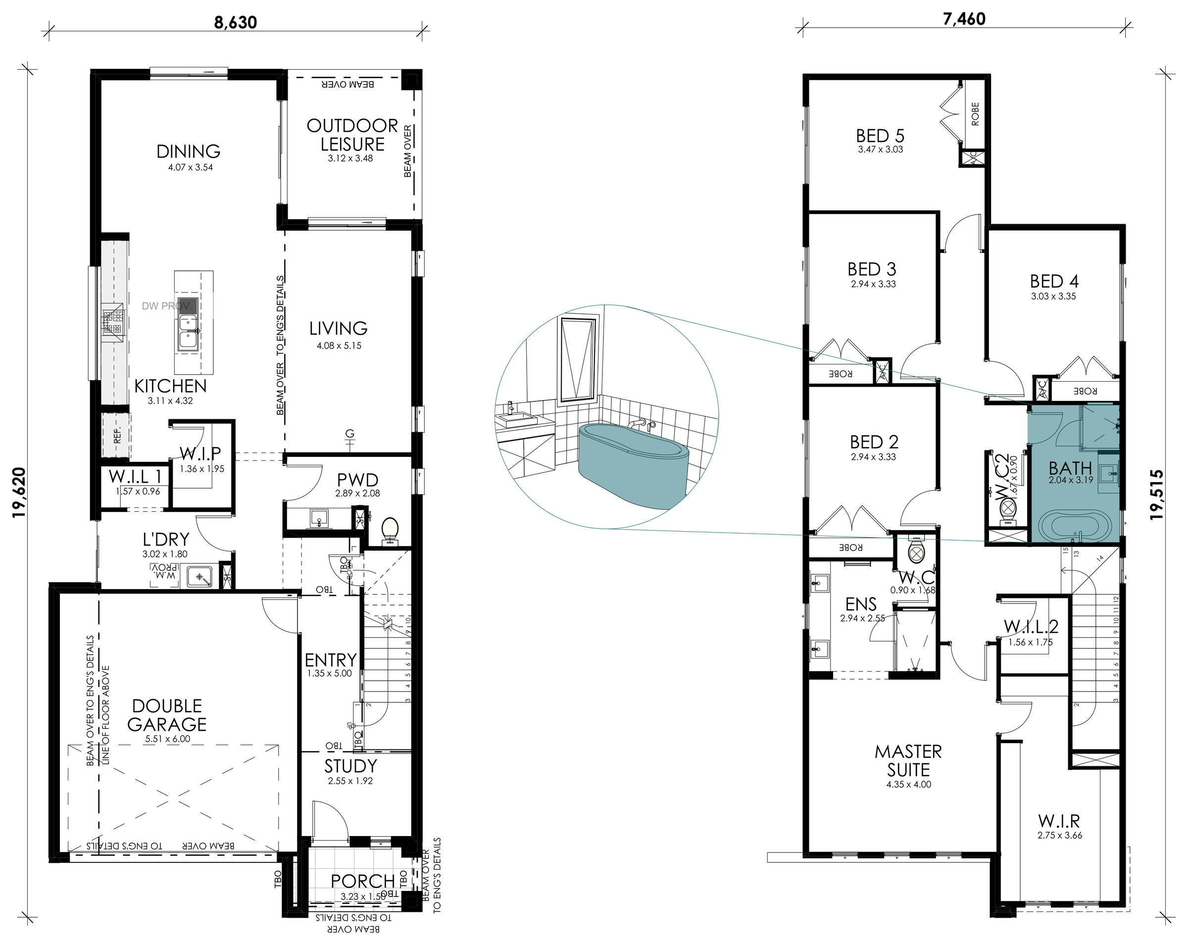 Magnolia floorplan option: Freestanding Bath