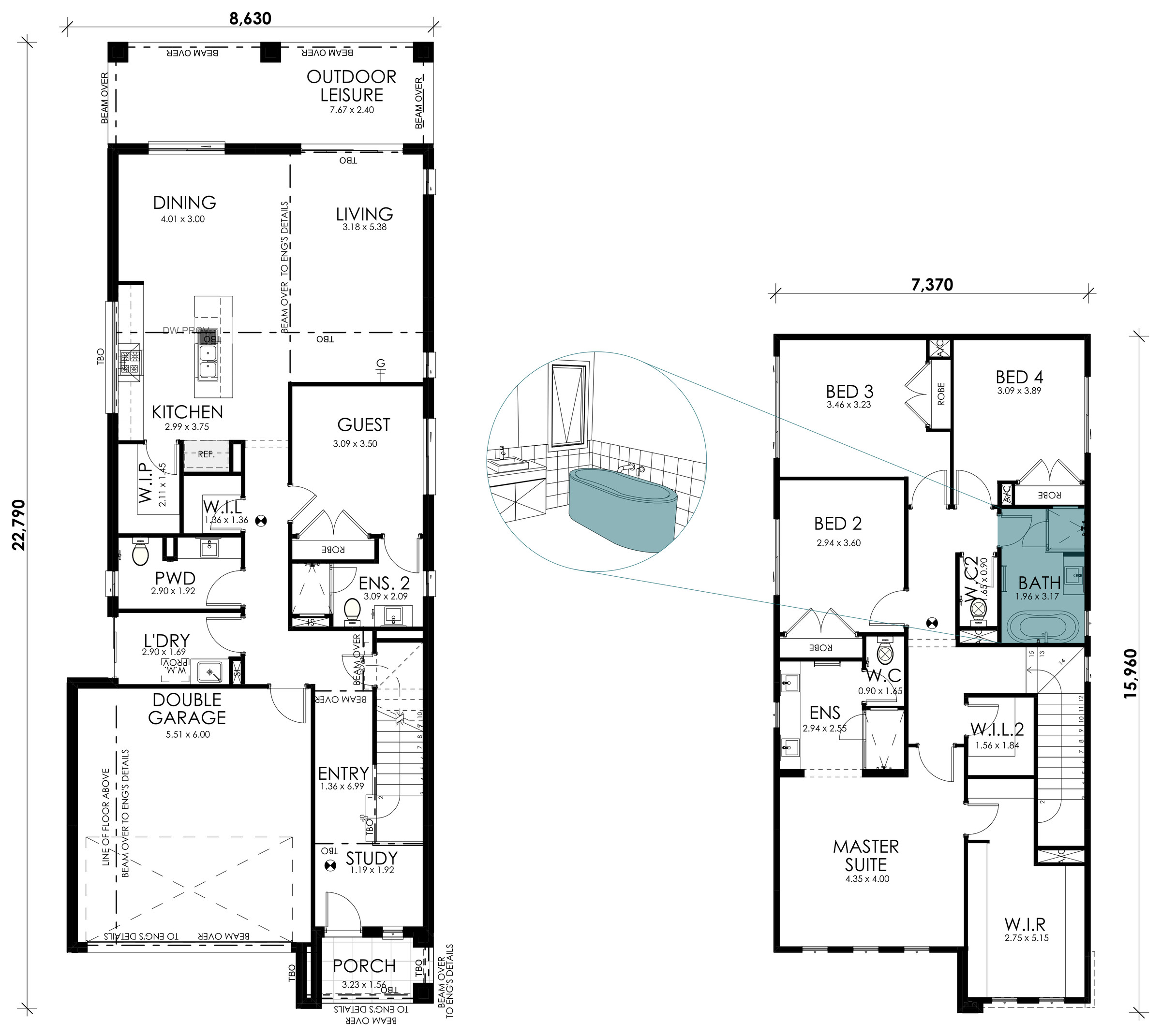 Magnolia floorplan option: Freestanding Bath