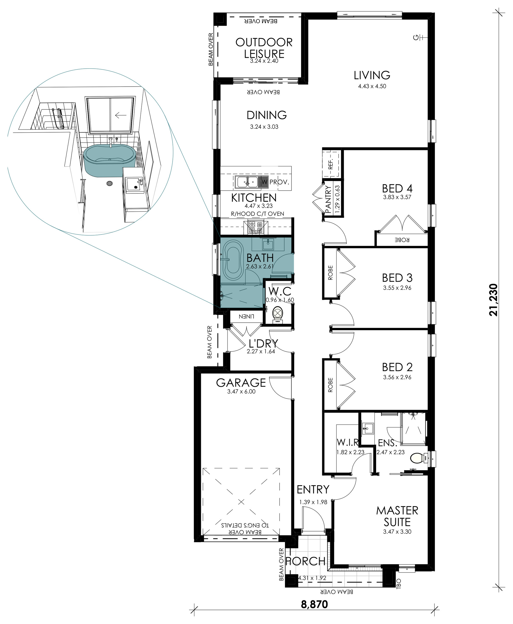 Rainwood floorplan option: Freestanding Bath