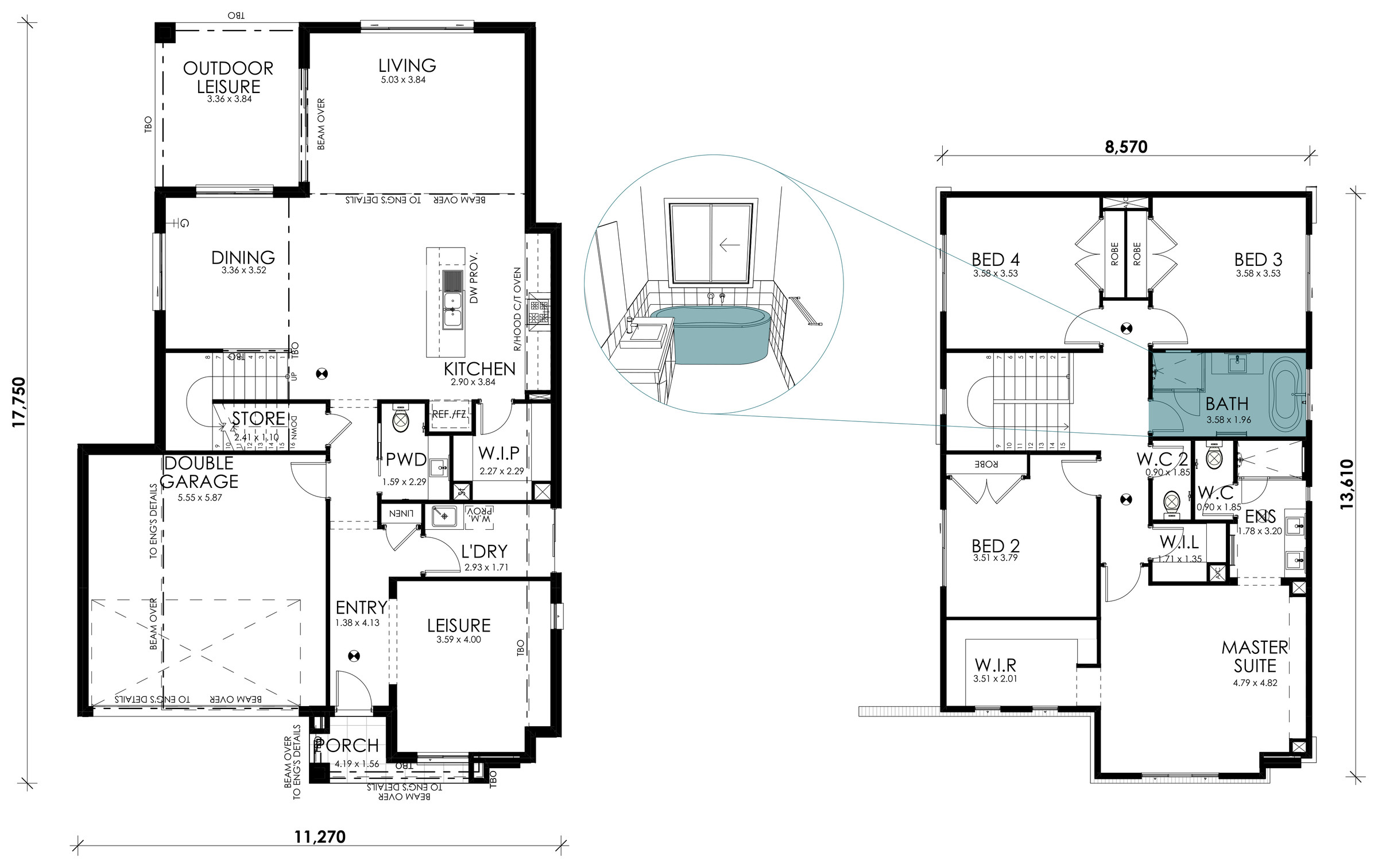 Sage floorplan option: Freestanding Bath
