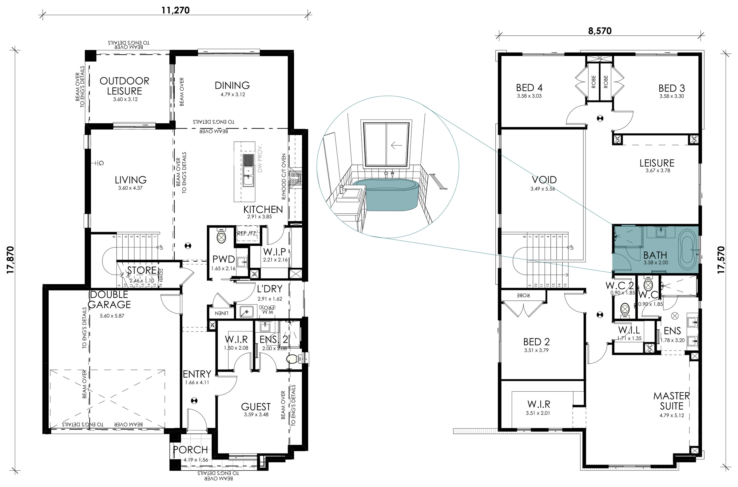 Sage floorplan option: Freestanding Bath