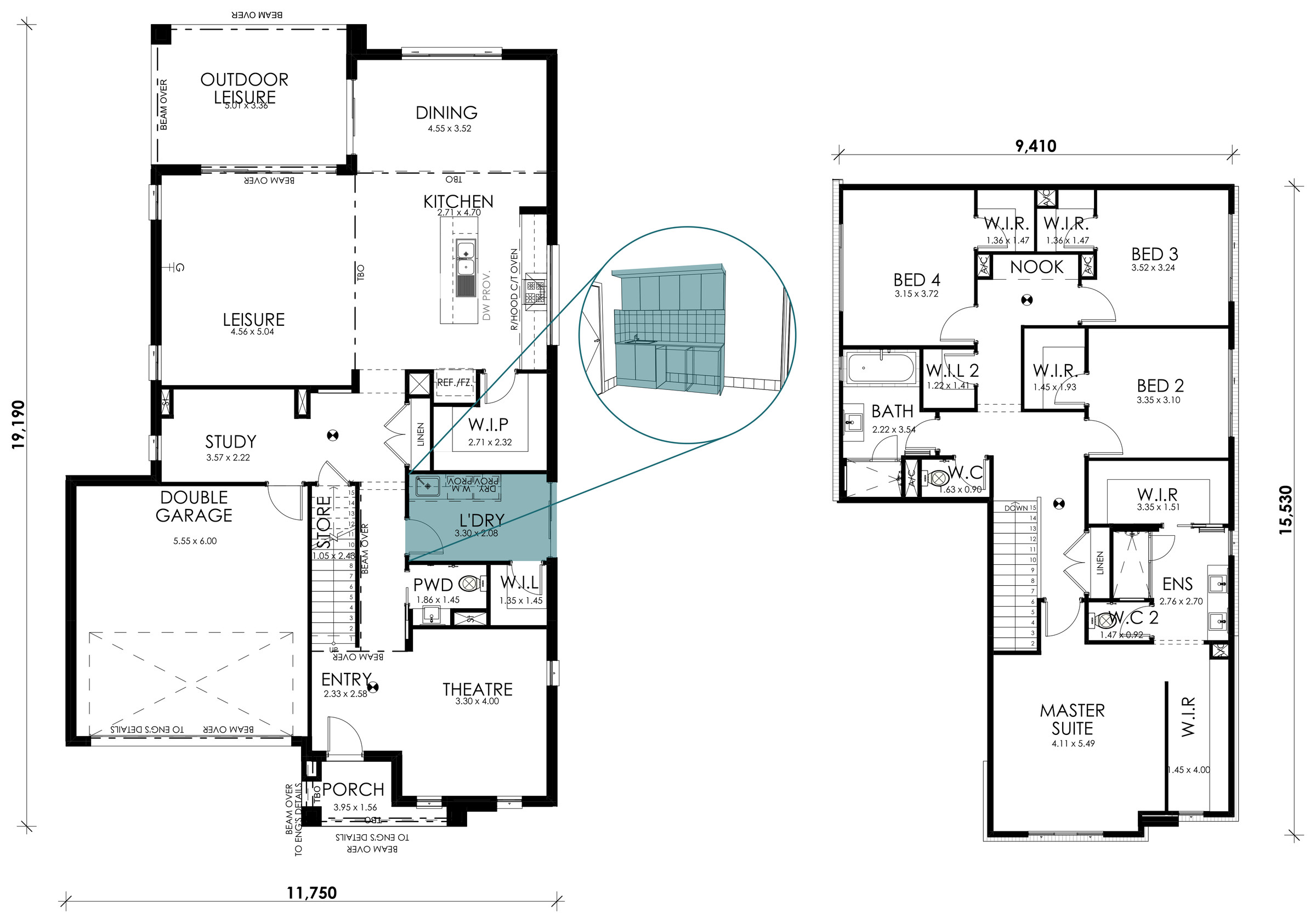 Coastline floorplan option: Laundry Fitout with Overhead Cabinetry