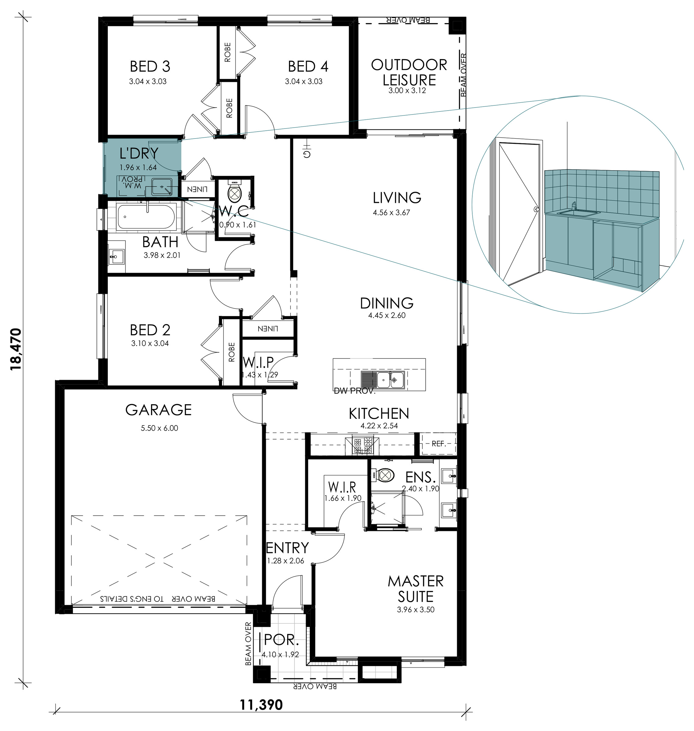 Amber floorplan option:  Laundry Fitout