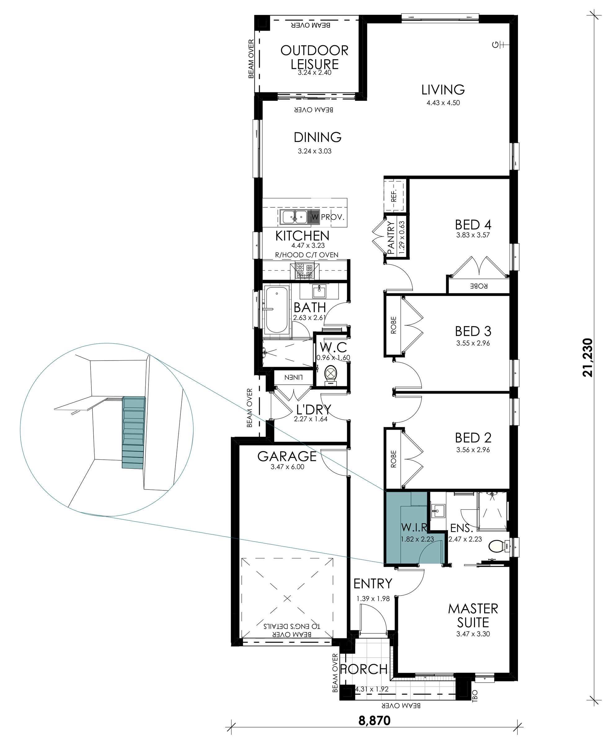 Rainwood floorplan option: Master Robe and Shelf Tower