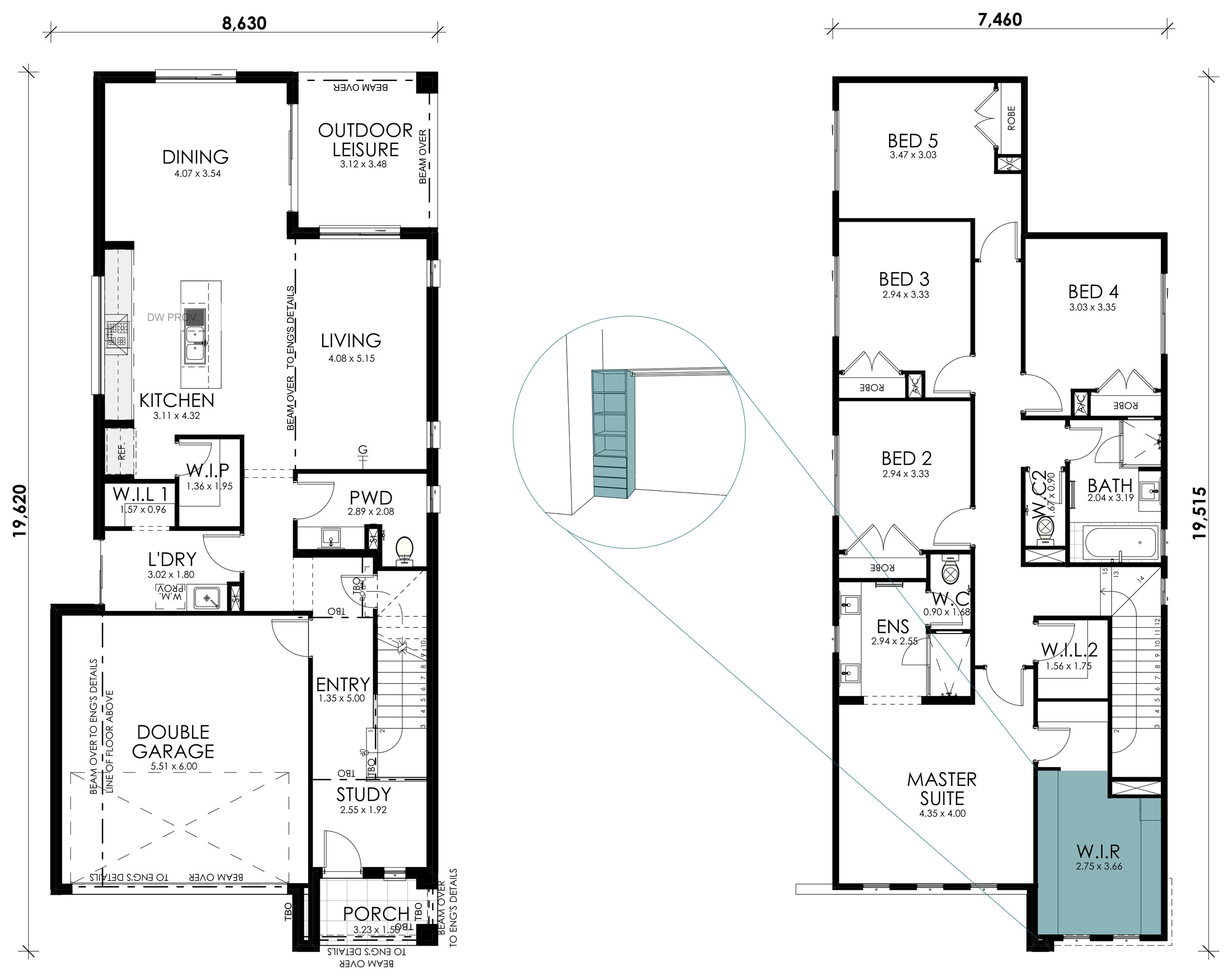 Magnolia floorplan option: Master Robe Drawer and Shelf Tower