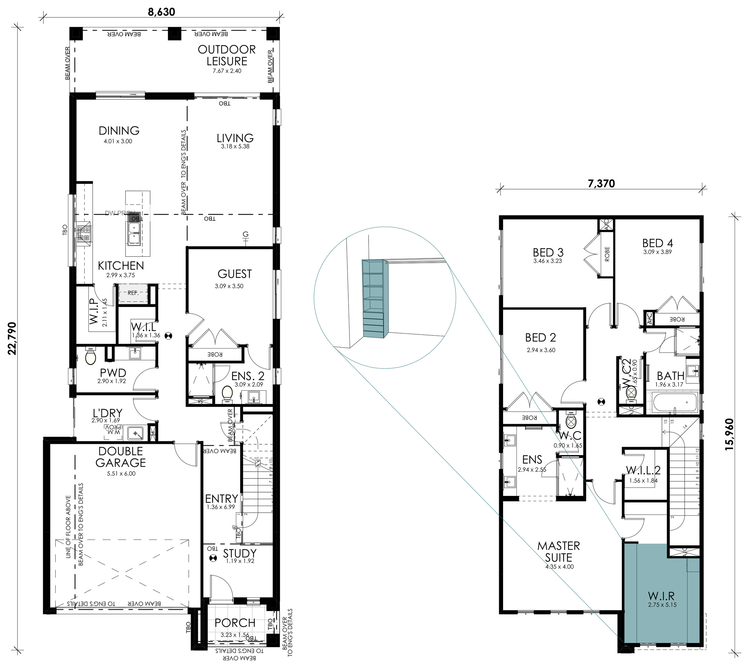 Magnolia floorplan option: Master Robe Drawer and Shelf Tower