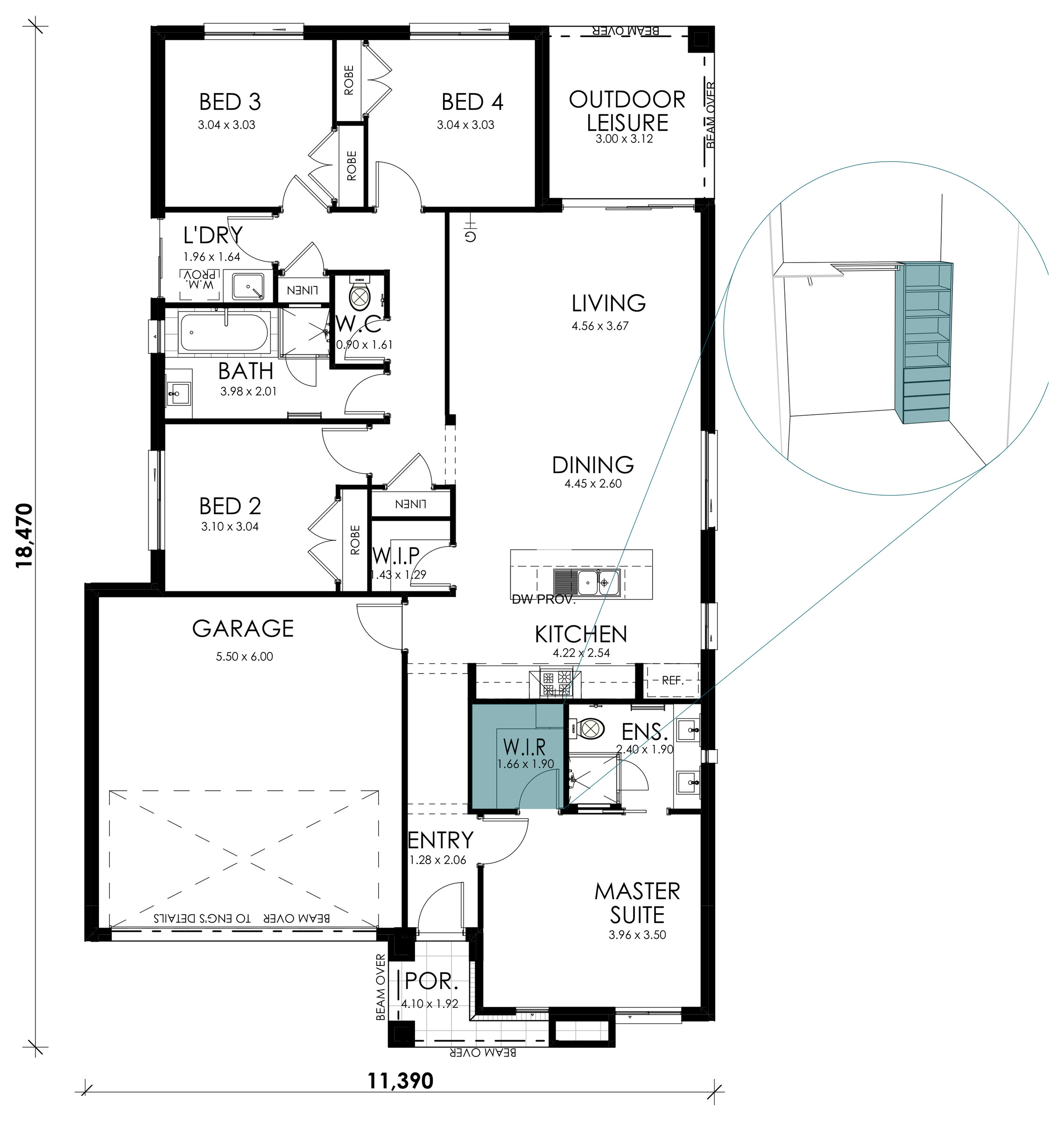 Amber floorplan option: Master Robe Drawer and Shelf Tower