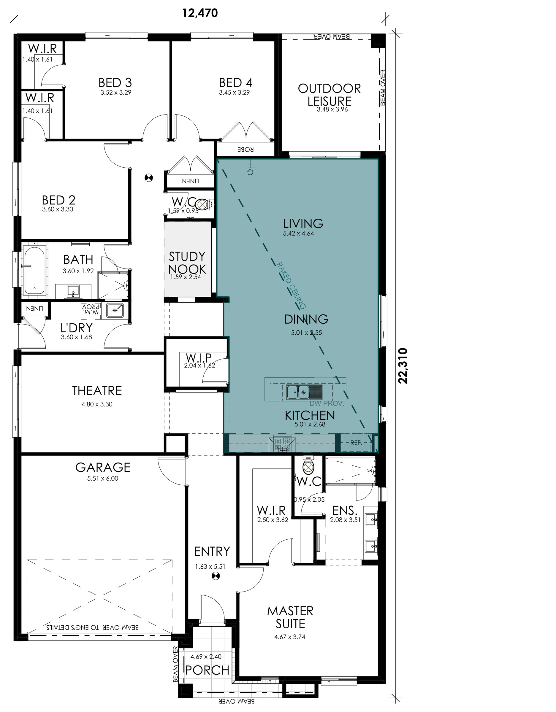 Aurelia floorplan option: Raked Ceiling