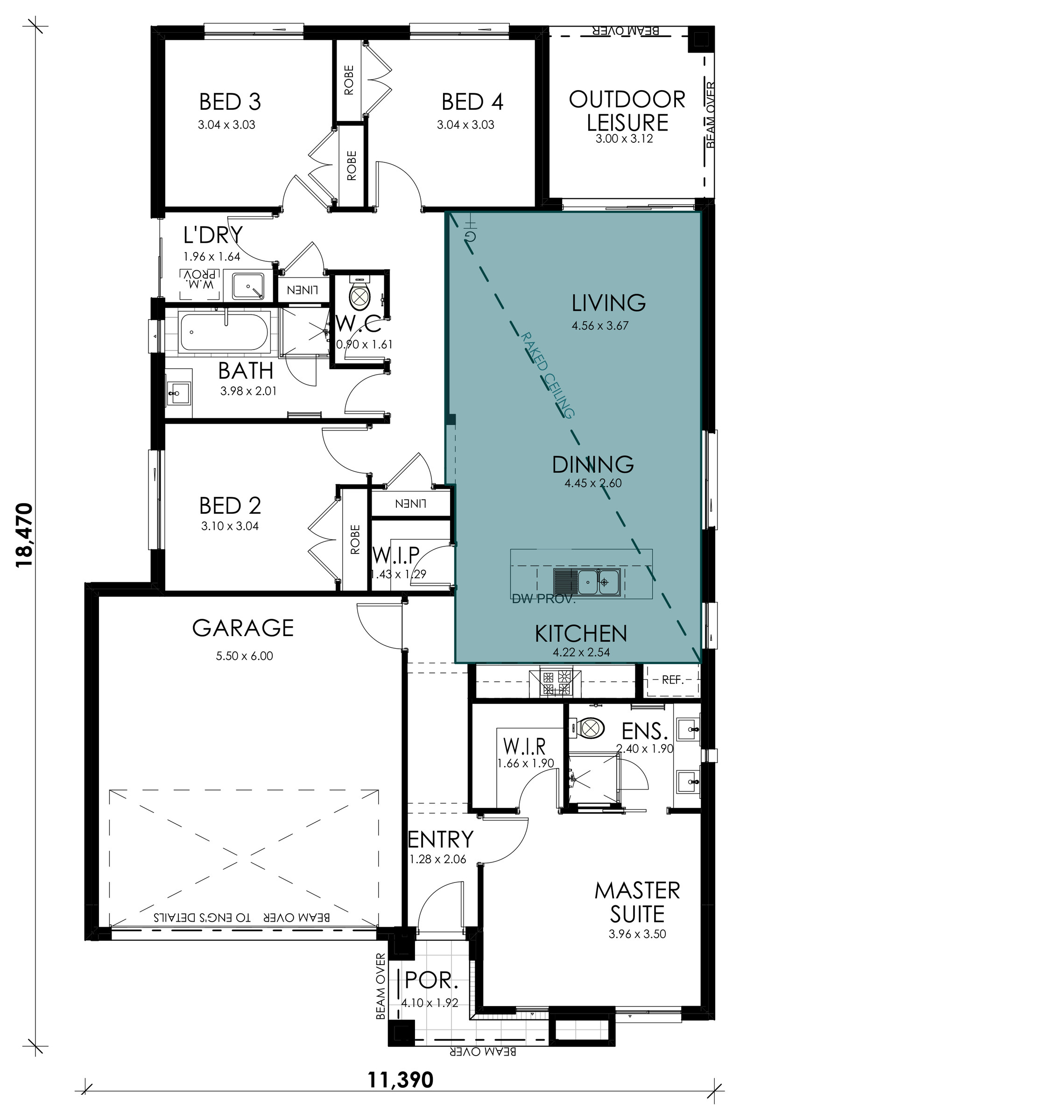 Amber floorplan option: Raked Ceiling